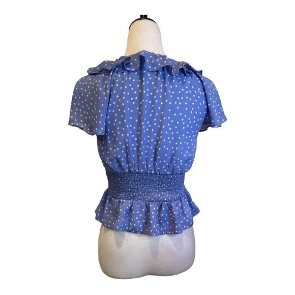 Planet Gold Polka Dot Blue Short Sleeve Preppy Whimsy Office Blouse Size S - Picture 3 of 6